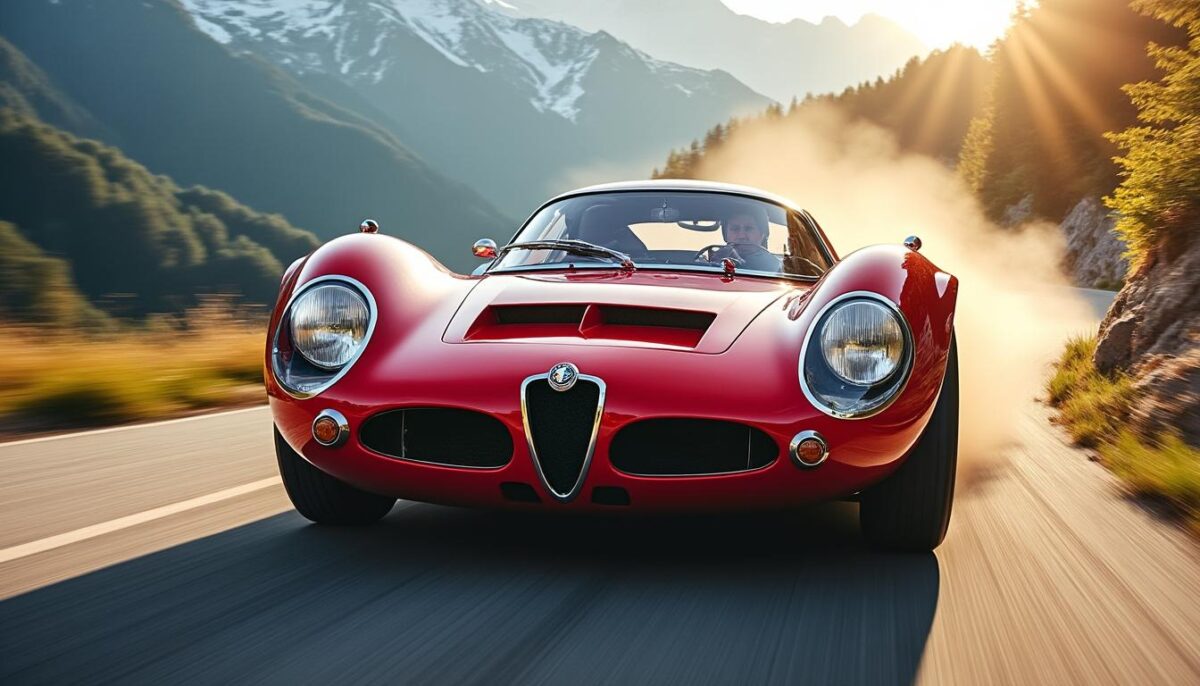 in österreich begeistert der alfa romeo 33 mit 240 ps und 9000 u/min bei bergrennen – ein echter rennbolide mit beeindruckendem klang und leistung.