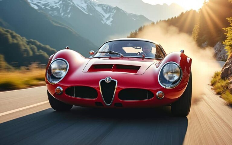 in österreich begeistert der alfa romeo 33 mit 240 ps und 9000 u/min bei bergrennen – ein echter rennbolide mit beeindruckendem klang und leistung.